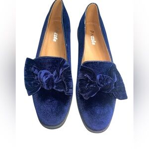 Pazzle. Navy Velvet Loafers with Bow